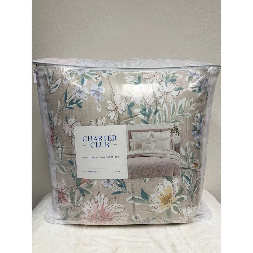 Charter Club Damask Border Garden Full/Queen Comforter + 2 Standard Shams
